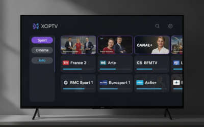 Xciptv player interface principale sur Android TV avec grille de chaînes et guide des programmes