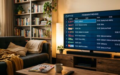 Interface iptv cz affichant la grille EPG des chaînes tchèques sur un téléviseur Samsung
