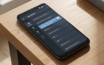 hot iptv​ — Interface principale de hot iptv sur Android affichant la liste des chaînes par groupes avec badges HD et 4K