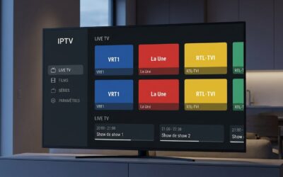 Interface du lecteur iptv belgië affichant la grille des chaînes belges en direct sur écran 4K