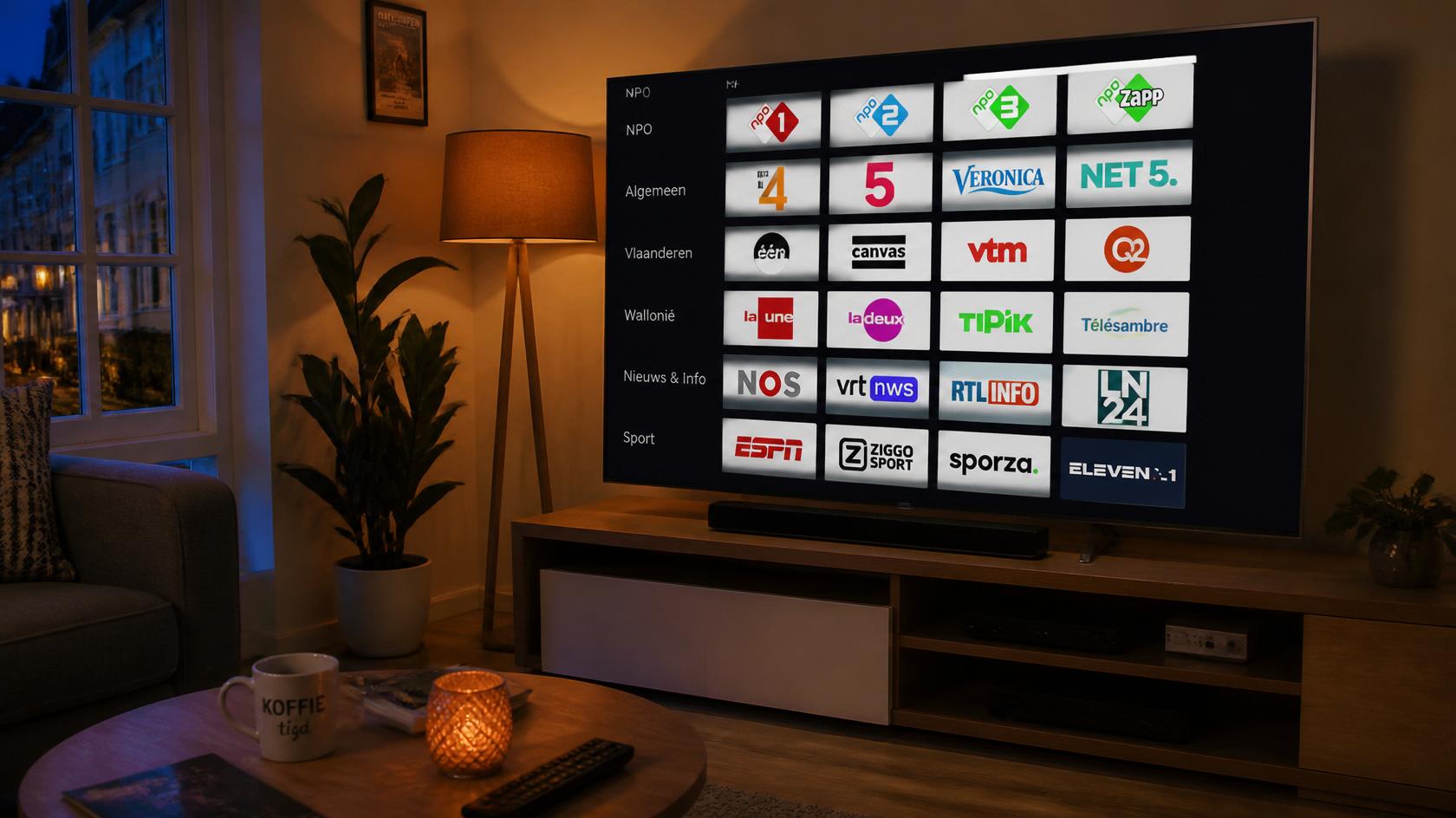 interface dutch iptv affichant les chaînes néerlandaises et belges sur smart tv