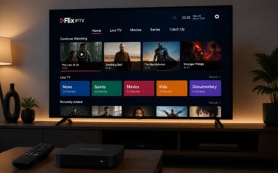 application flix iptv affichée sur écran de télévision connectée à un boitier android