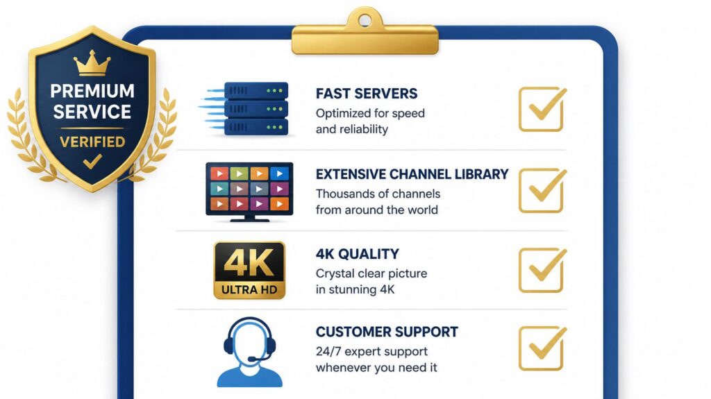 critères vérification service ott premium iptv serveurs rapides support client qualité 4k