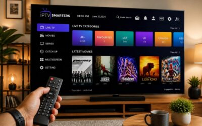 application iptv smarter affichée sur tablette avec interface organisée par catégories