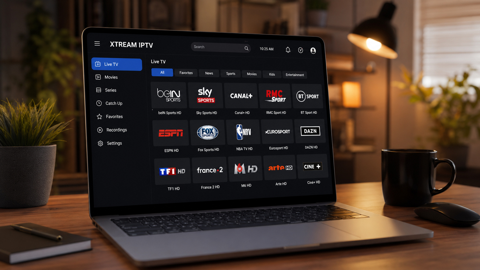 interface xtream iptv affichant une liste de chaînes sur écran d'ordinateur