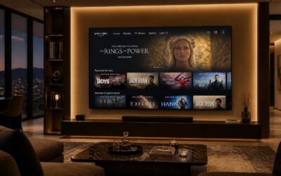salon premium avec télévision oled affichant un service ott premium en 4k